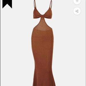 Brown Pleated Hollow Backless Sling Maxi Dress